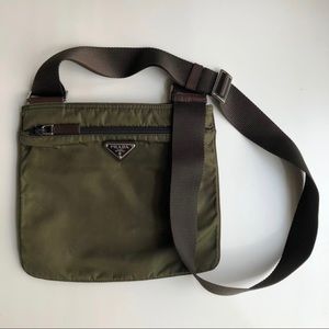 Prada Olive green nylon flat crossbody bag